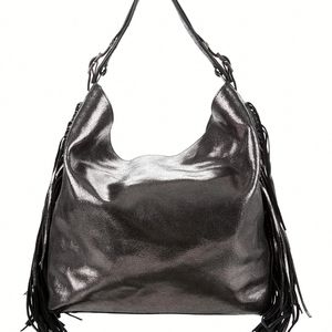 BRIAN ATWOOD Fringe metallic hobo bag purse PEWTER